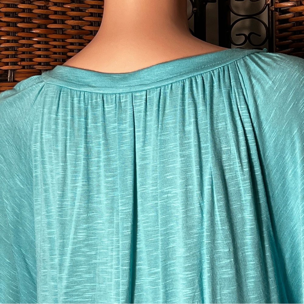 Apt 9 Green Womens Boho Shirt 2X Appliqué Around Neckline Elastic Sleeves Cute - Picture 5 of 6